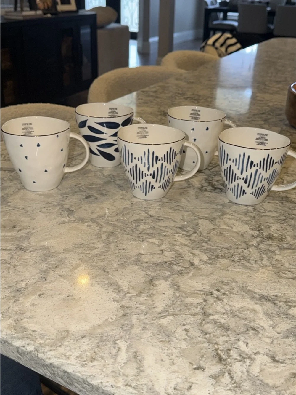 Lenox Blue Bay Porcelain Coffee Mugs Set of 5 | Assorted Blue Patterns